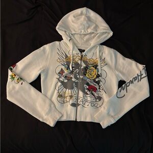 Ed Hardy White Bomber Jacket with Graphic Design